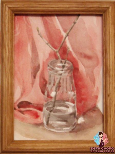 поэтапный рисунок акварелью - натюрморт со стеклянной банкой