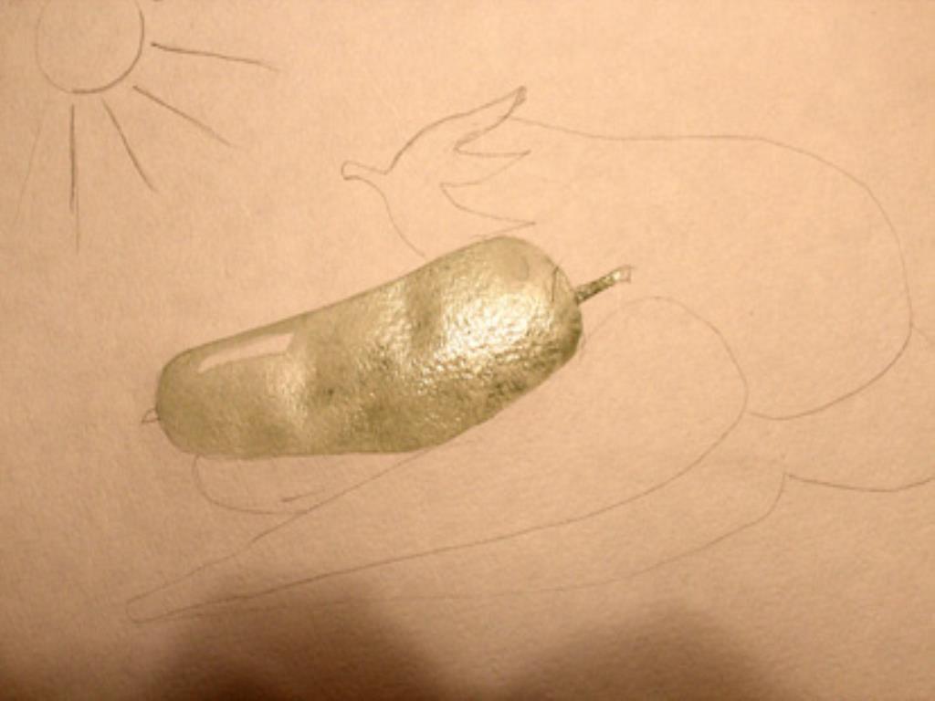 рисуем акварелью зеленый огурец