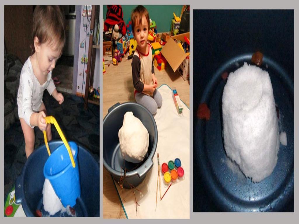Детские игры со снегом дома. Тазик