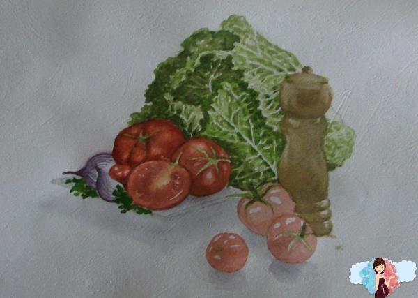 Как нарисовать натюрморт акварелью поэтапно. Овощи.Зелень петрушки.