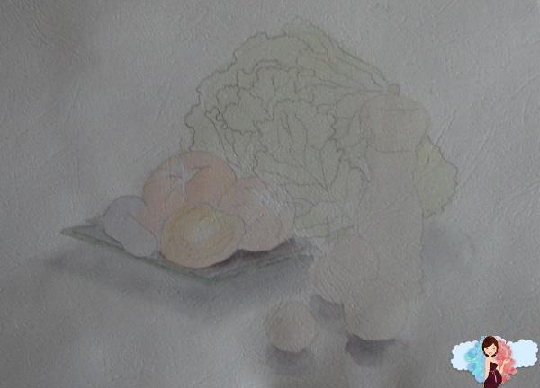 Как нарисовать натюрморт акварелью поэтапно. Овощи.Прорисовка савойской капусты.